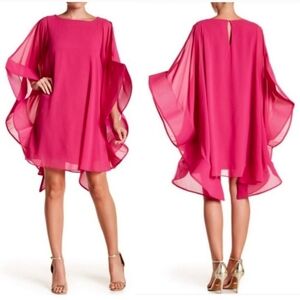 NWT Gracia Tunic Dress with Wide Sheer Butterfly Sleeve in Fuchsia Pink Small